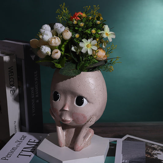 Girl Head Flower Planter Flowerpot Decor