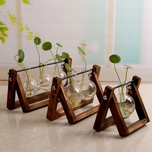 Swing Wooden Stand Plant Glass Vase